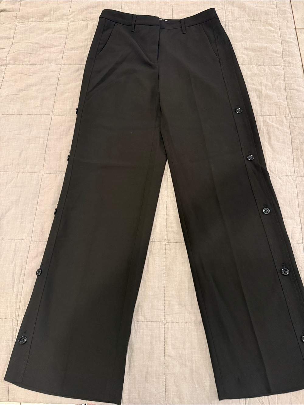 White House Black Market Black Wide-Leg Button-Trim Pants